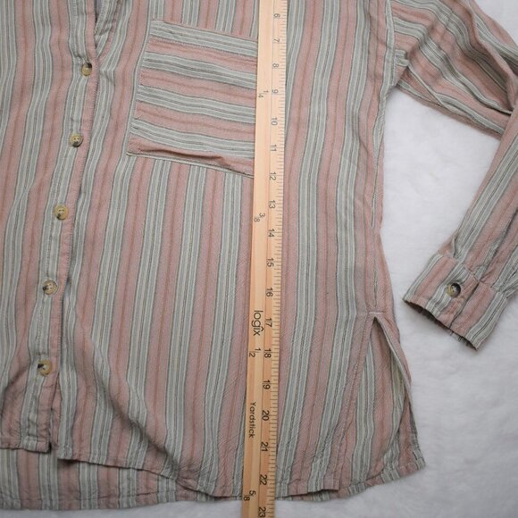 Oneill Sz S Davis Woven Long Sleeve Button Down Top Blouse Striped Boho Beachy - Picture 15 of 16